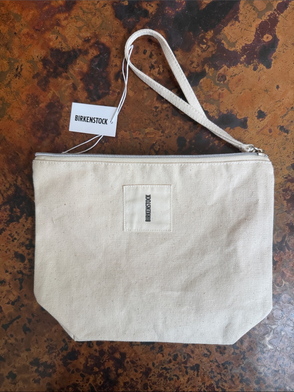 Birkenstock Natural Canvas Wristlet Pouch w/ Strap Lined 7 1/2”x 9 1/2”x 3 1/2”
